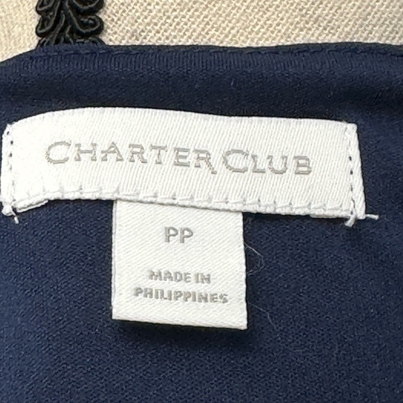 Charter Club V Neck Cap Sleeve Tassel Trim Lace Sheath Dress - Blue - size PP - Picture 5 of 9